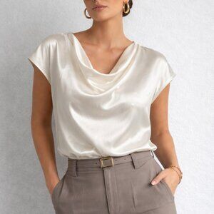 CST31 Cream Silk Cowl Neck Top